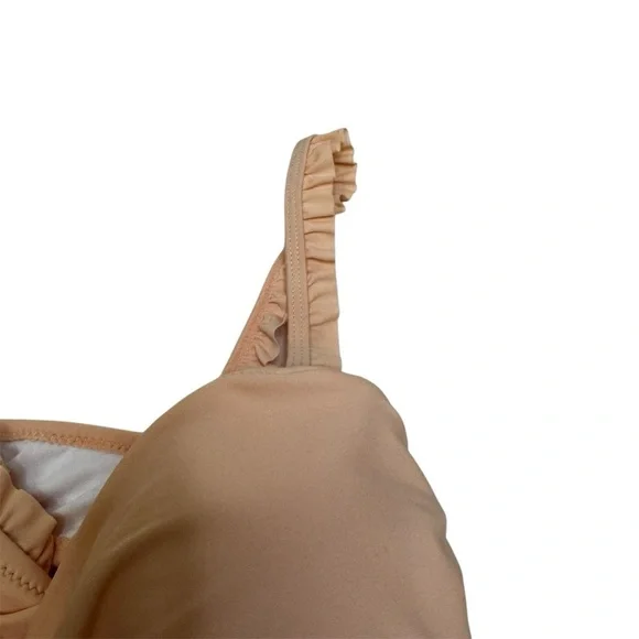 CUPSHE Ruffle Bandeau Bikini With High Waisted Bottom NWT SM Peach Black White - Picture 9 of 17